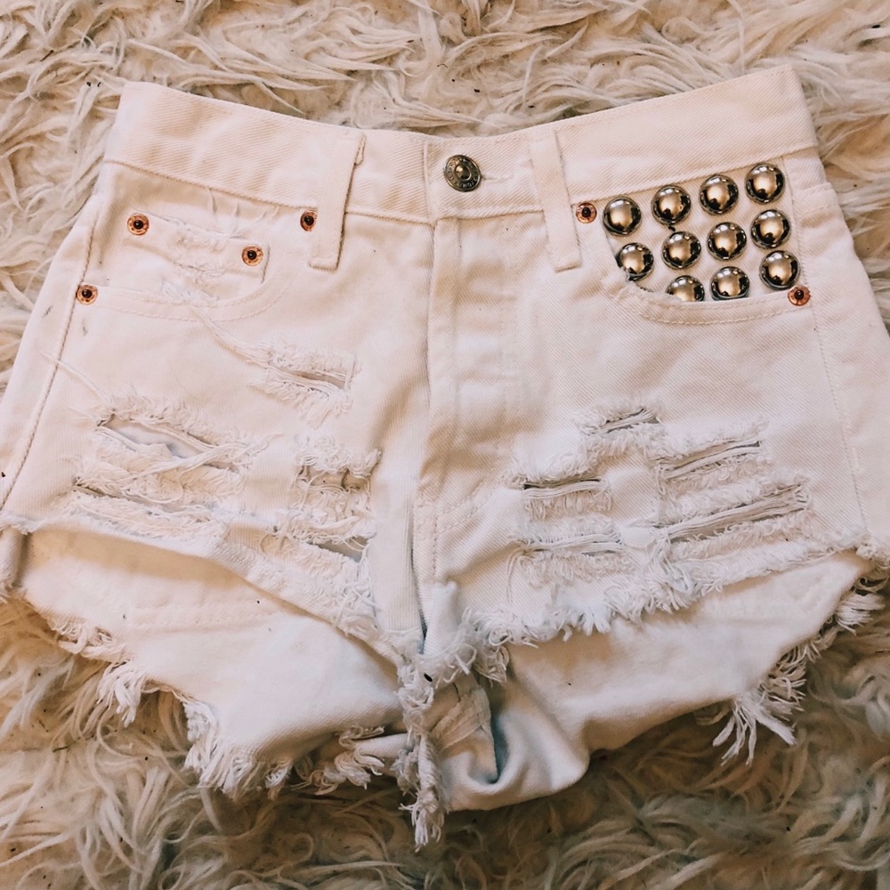 Studded White High Waisted Shorts